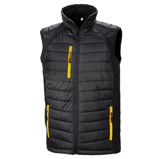 Kamizelka pikowana softshell z recyklingu RT238 - Black & Yellow