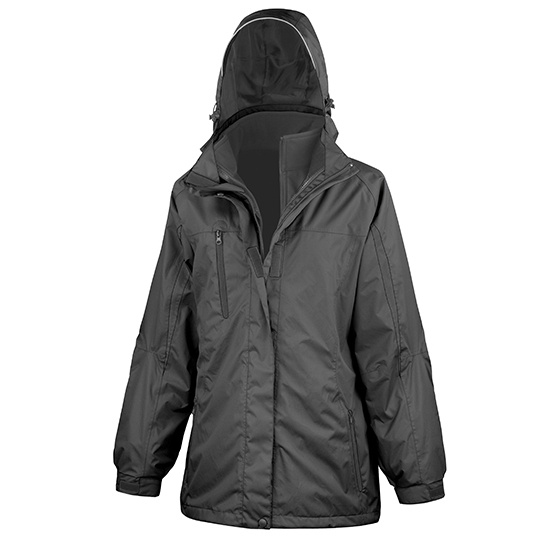 Kurtka Damska Dopasowana 3 w 1 Wodoszczelna Oddychajaca RT400F - Black & Black