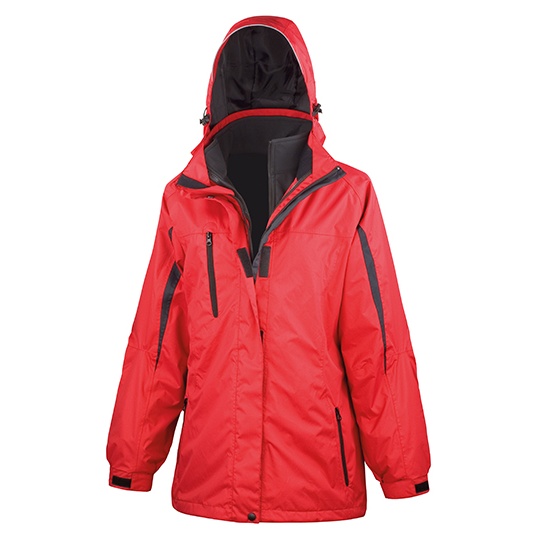 Kurtka Damska Dopasowana 3 w 1 Wodoszczelna Oddychajaca RT400F - Red & Black
