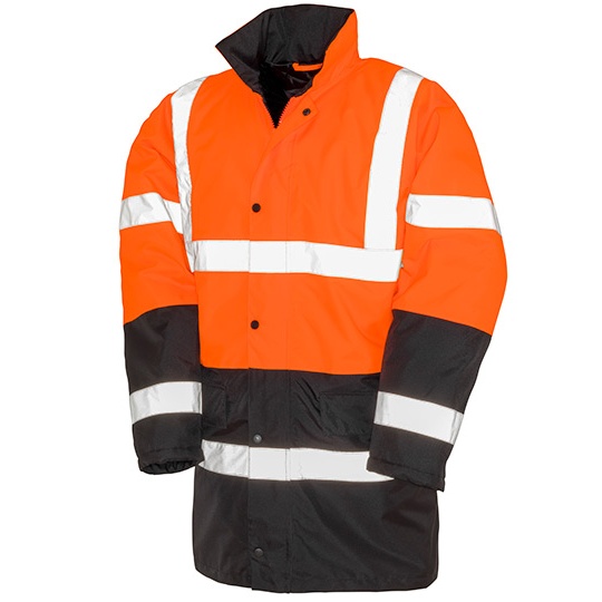 Plaszcz Ostrzegawczy Wodoodporny Wiatroodporny RT452 - Fluorescent Orange & Black