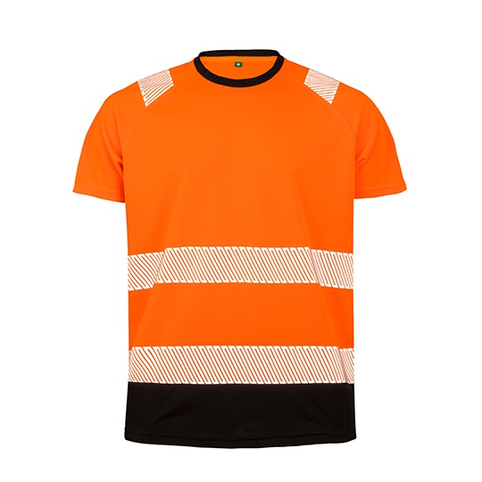 Koszulka Meska Ostrzegawcza Poliester Recykling RT502 - Fluorescent Orange & Black