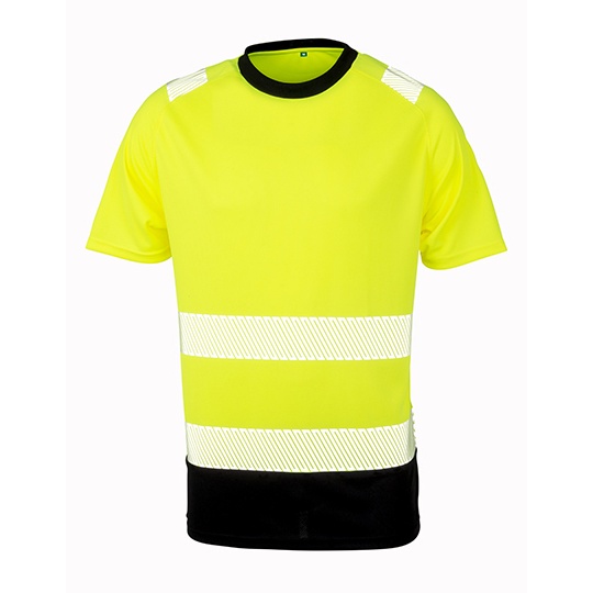 Koszulka Meska Ostrzegawcza Poliester Recykling RT502 - Fluorescent Yellow & Black