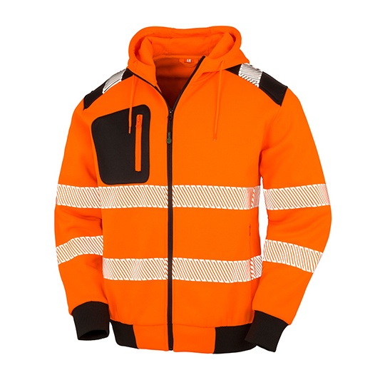 Bluza z kapturem i zamkiem Poliester Recykling Odblaskowa RT503 - Fluorescent Orange & Black