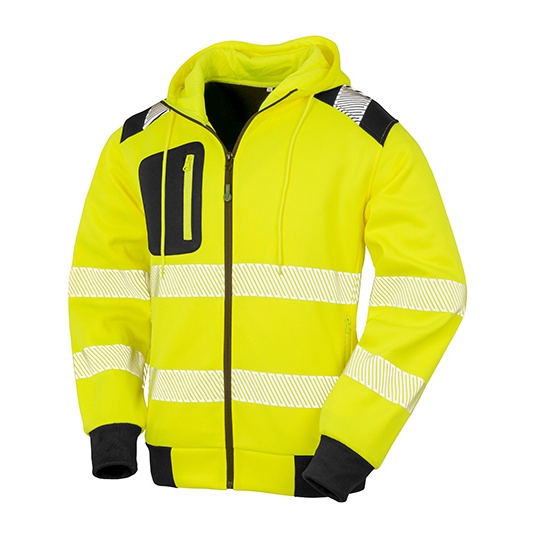 Bluza z kapturem i zamkiem Poliester Recykling Odblaskowa RT503 - Fluorescent Yellow & Black