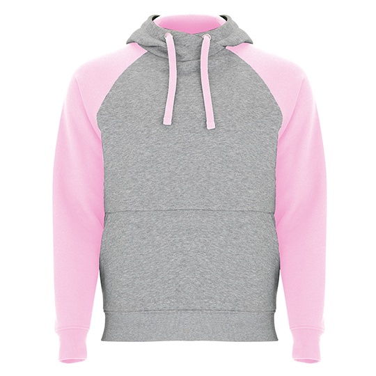 Bluza Unisex Z Kapturem Raglanowa Czesana RY1058 - Heather Grey 58 & Light Pink 48