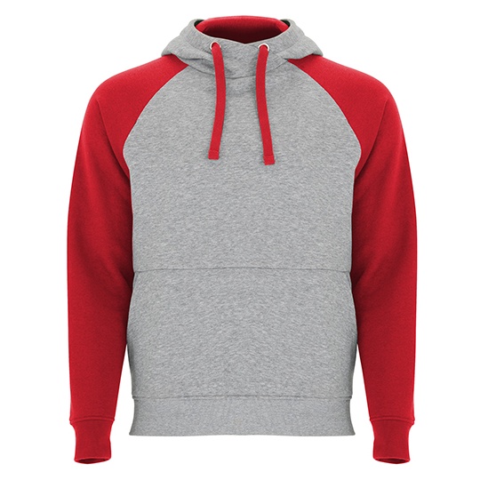 Bluza Unisex Z Kapturem Raglanowa Czesana RY1058 - Heather Grey 58 & Red 60