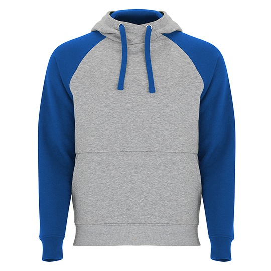 Bluza Unisex Z Kapturem Raglanowa Czesana RY1058 - Heather Grey 58 & Royal Blue 05