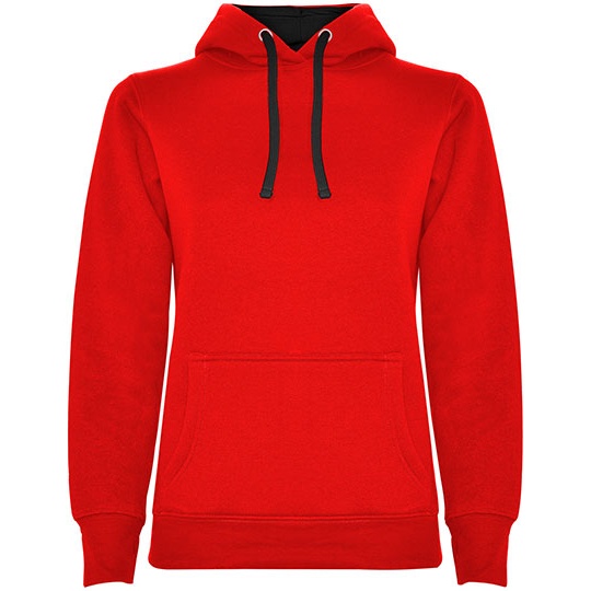 Damska bluza z kapturem Slim RY1068 - Red 60 & Black 02
