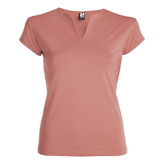 Damski T-shirt Slim Bawelna Czesana z Elastanem RY6532 - Clay Orange 266