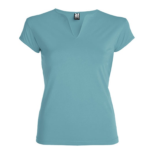 Damski T-shirt Slim Bawelna Czesana z Elastanem RY6532 - Dusty Blue 267