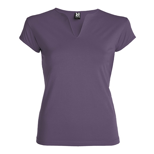 Damski T-shirt Slim Bawelna Czesana z Elastanem RY6532 - Lilac 121