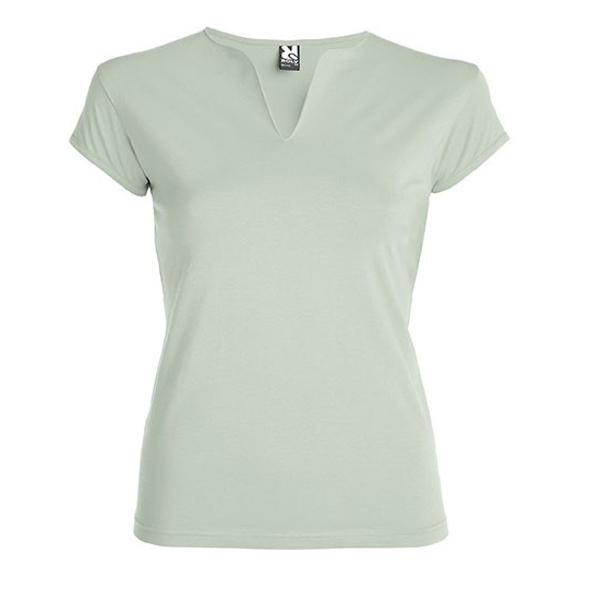 Damski T-shirt Slim Bawelna Czesana z Elastanem RY6532 - Mist Green 264