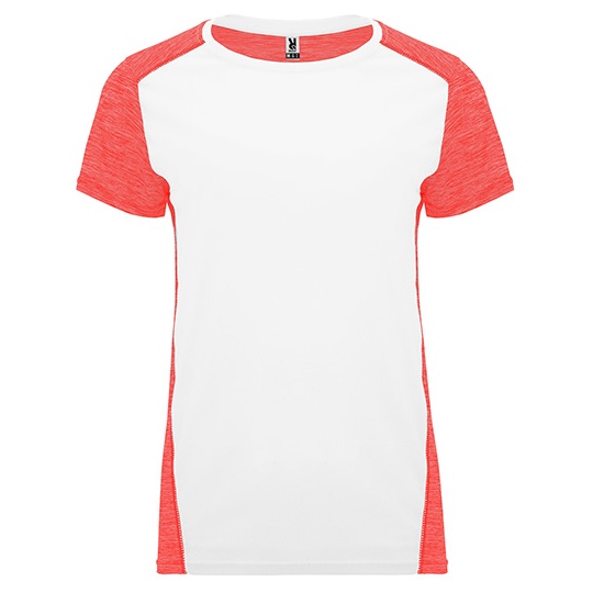Damski funkcyjny T-shirt RY6663 - White 01 & Heather Fluor Coral 244