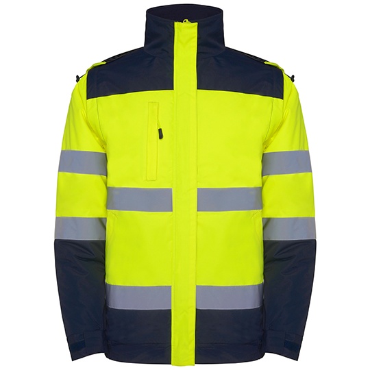 Parka robocza wodoodporna z odpinanymi rękawami RY9304 - Navy Blue 55 & Fluor Yellow 221