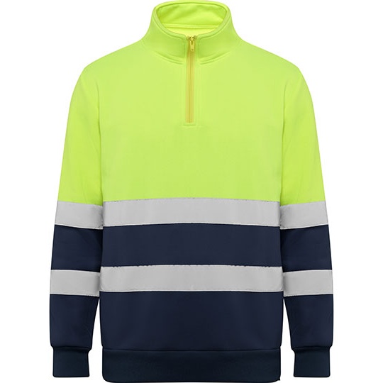 Bluza ostrzegawcza z półzamkiem i ściągaczem RY9314 - Navy Blue 55 & Fluor Yellow 221