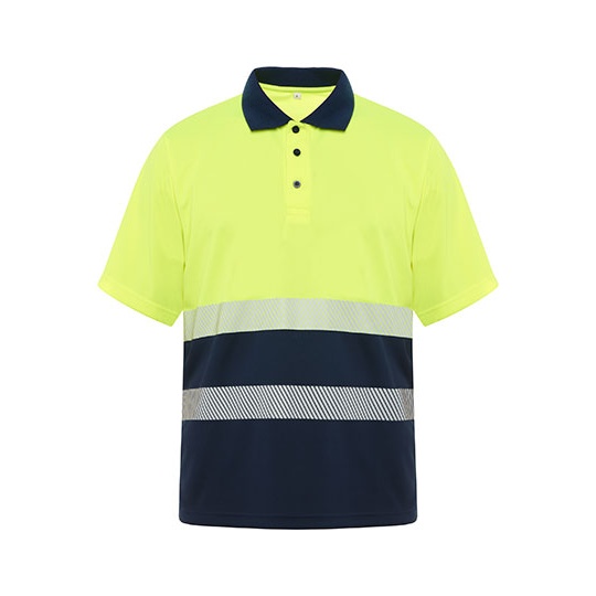 Koszulka Polo Krotki Rekaw Wysoka Widocznosc Poliester RY9315 - Navy Blue 55 & Fluor Yellow 221