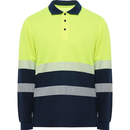 Koszulka Polo Dlugi Rekaw Ostrzegawcza Oddychajaca RY9316 - Navy Blue 55 & Fluor Yellow 221