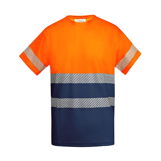 Odblaskowa koszulka z krótkim rękawem RY9317 - Navy Blue 55 & Fluor Orange 223