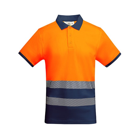 Koszulka Polo Męska Krótki Rękaw Oddychająca Hi-Vis RY9318 - Navy Blue 55 & Fluor Orange 223