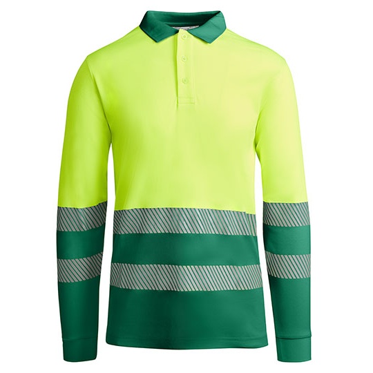 Koszulka Polo Męska Długi Rękaw Odblaskowa RY9319 - Garden Green 52 & Fluor Yellow 221
