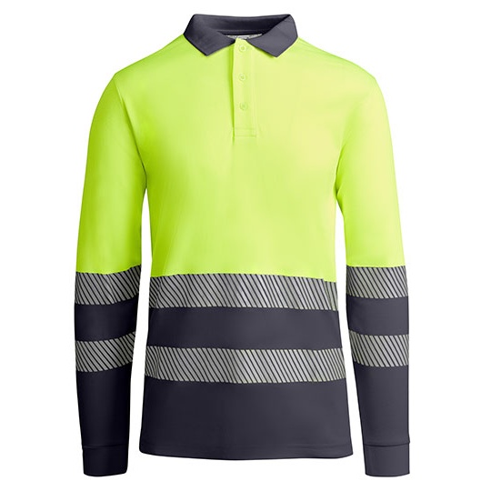 Koszulka Polo Męska Długi Rękaw Odblaskowa RY9319 - Lead 23 & Fluor Yellow 221