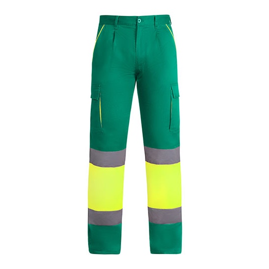 Spodnie Robocze Dlugie z Podszewka Odblaskowe HiVis RY9321 - Garden Green 52 & Fluor Yellow 221