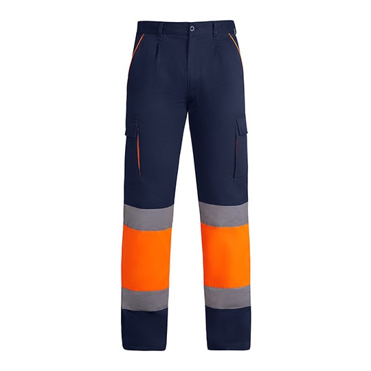 Spodnie Robocze Dlugie z Podszewka Odblaskowe HiVis RY9321 - Navy Blue 55 & Fluor Orange 223