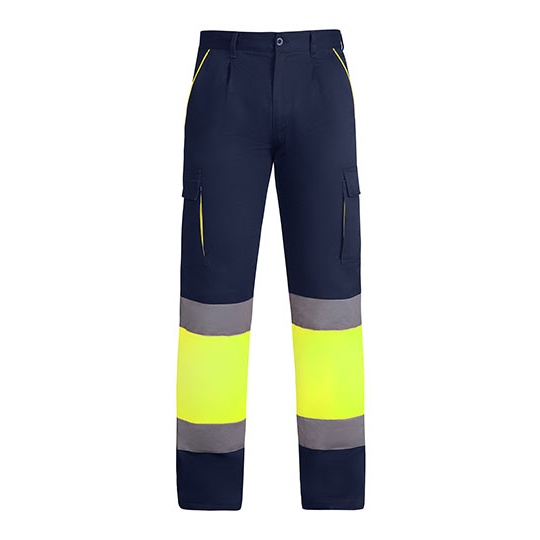 Spodnie Robocze Dlugie z Podszewka Odblaskowe HiVis RY9321 - Navy Blue 55 & Fluor Yellow 221