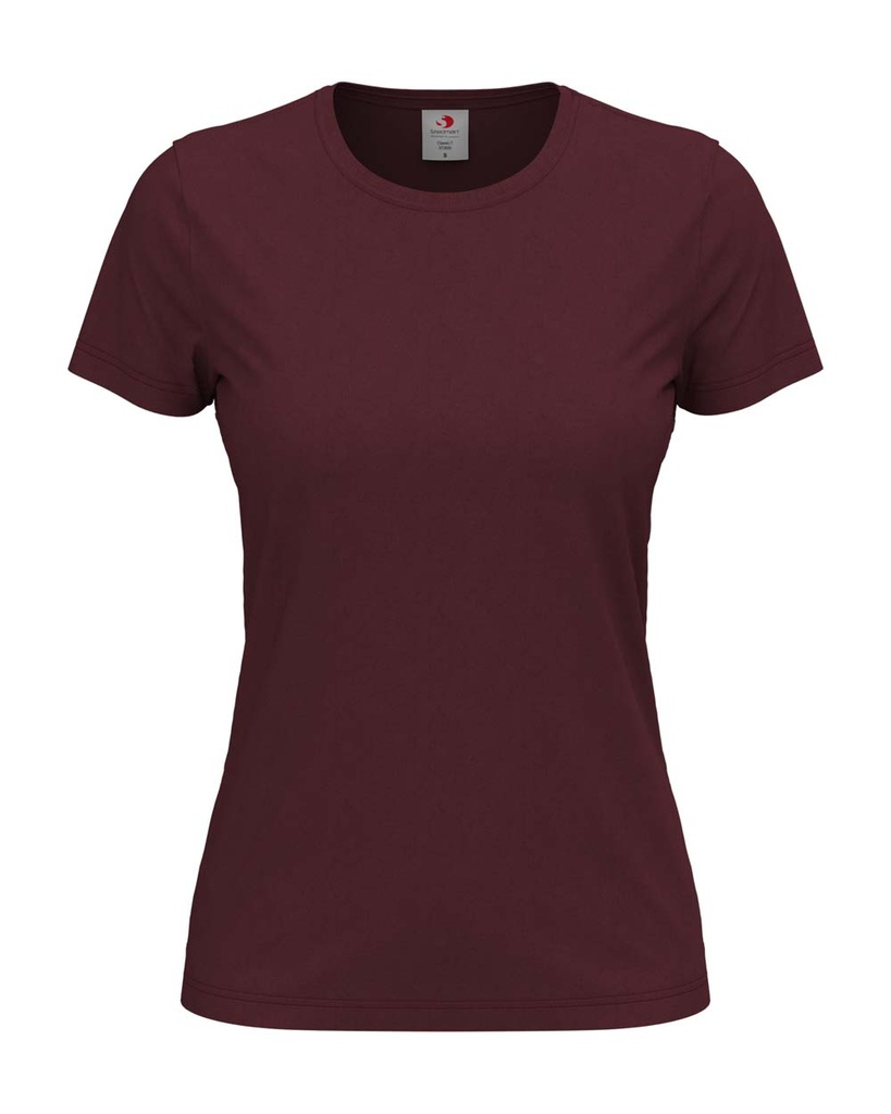 T-shirt Damski Klasyczny Bawelniany S141 - Burgundy Red