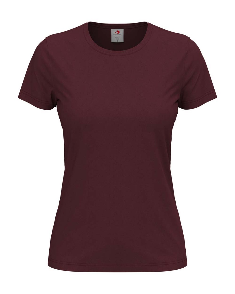 T-shirt Damski Klasyczny Bawelniany S141 - Burgundy Red