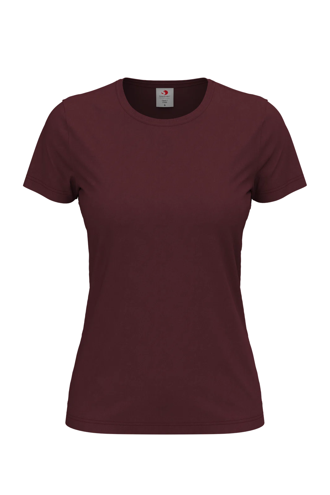 T-shirt Damski Klasyczny Bawelniany S141 - Burgundy Red
