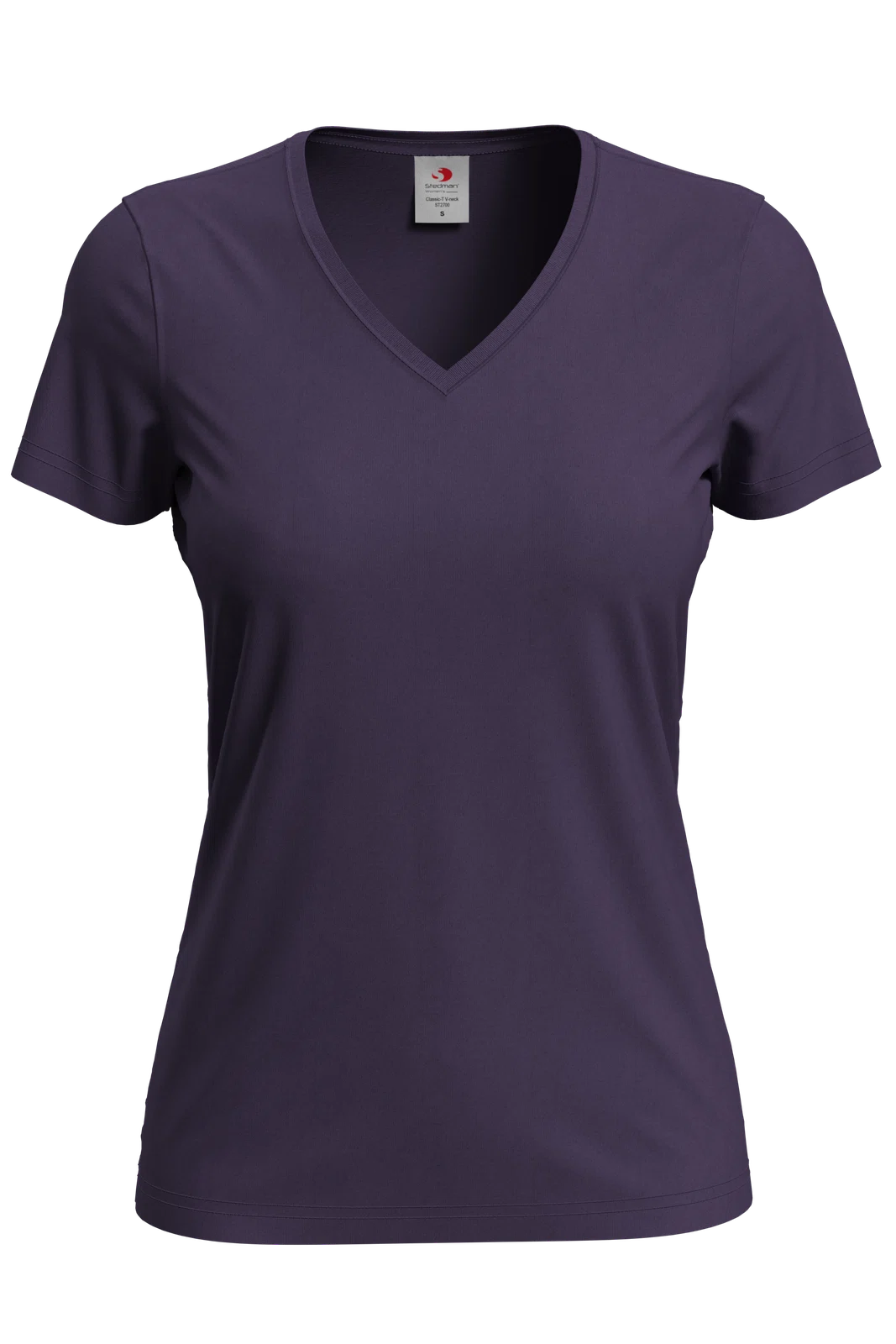 T-shirt Damski Klasyczny Dekolt V S279 - Deep Berry