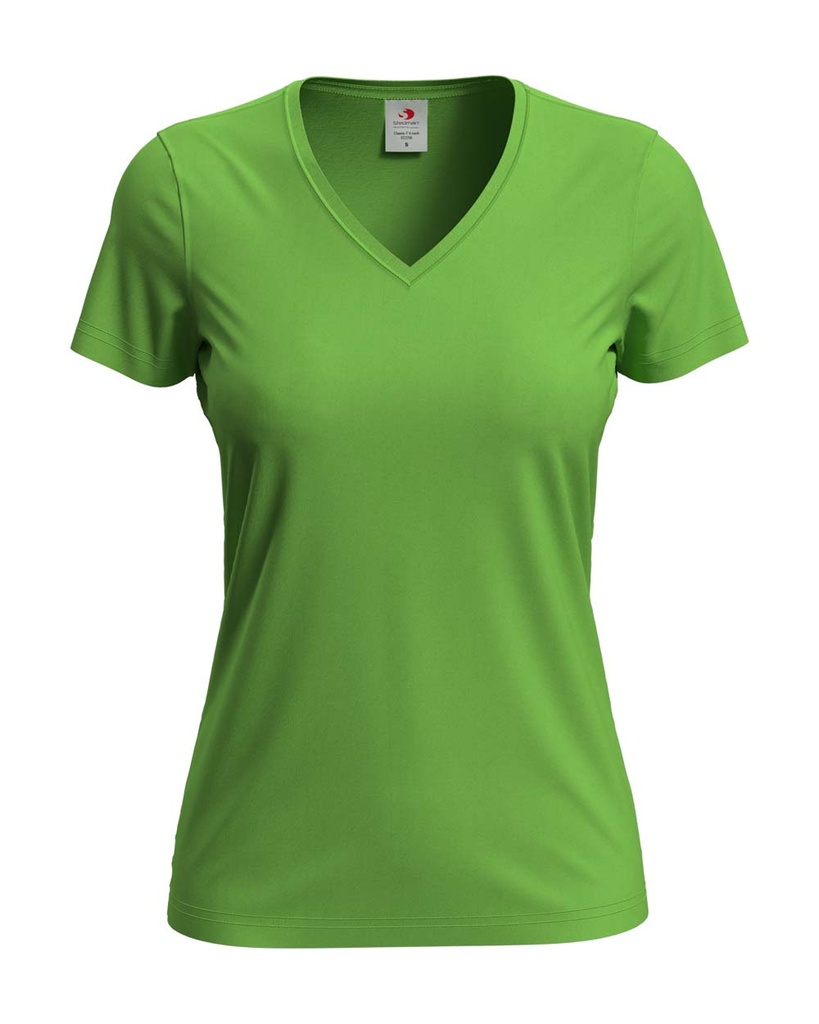 T-shirt Damski Klasyczny Dekolt V S279 - Kiwi Green