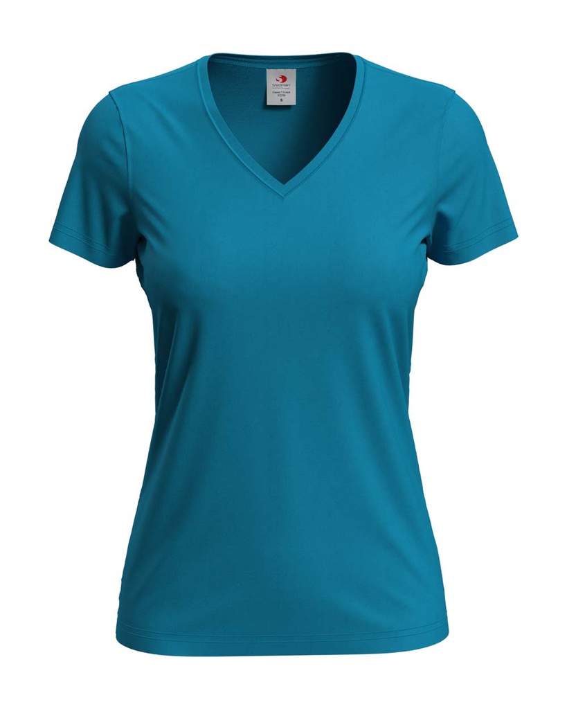 T-shirt Damski Klasyczny Dekolt V S279 - Ocean Blue