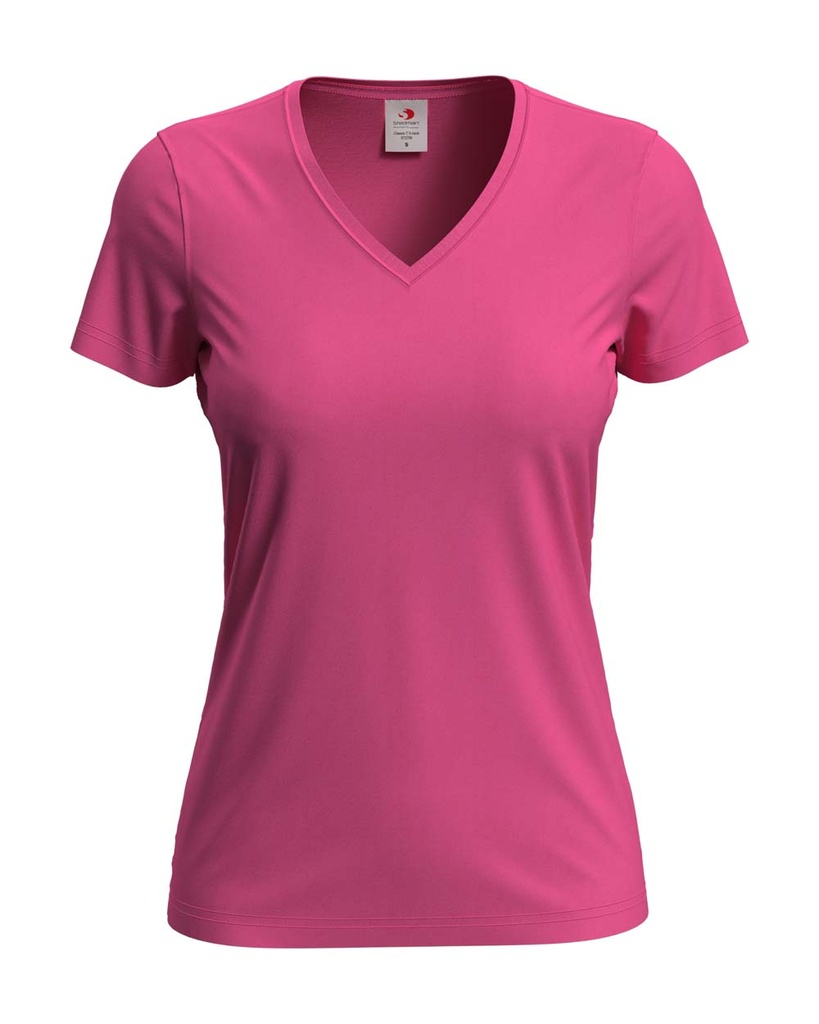 T-shirt Damski Klasyczny Dekolt V S279 - Sweet Pink