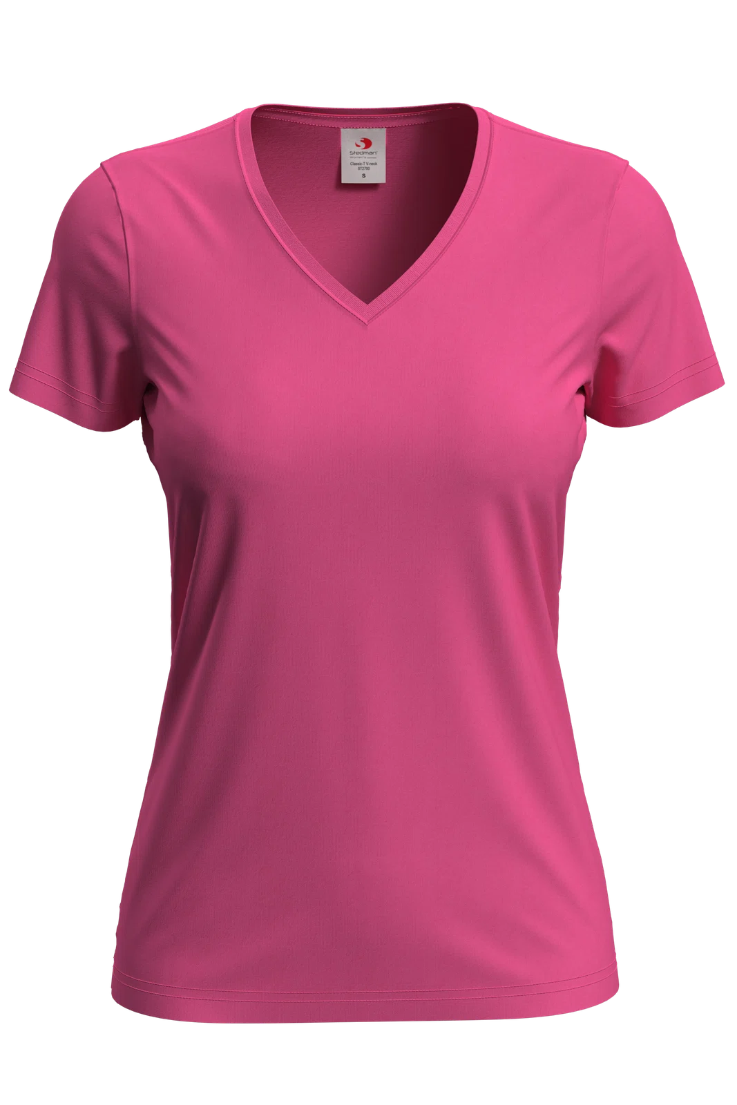 T-shirt Damski Klasyczny Dekolt V S279 - Sweet Pink