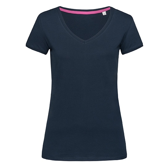 Koszulka Damska Dekolt V Bawelniana S9130 - Marina Blue