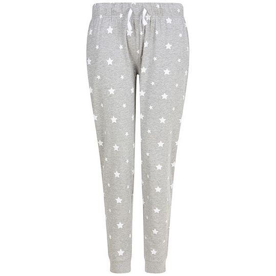 Spodnie Dresowe Damskie Bawelniane Platki Sniegu SF085 - Heather Grey & White Stars