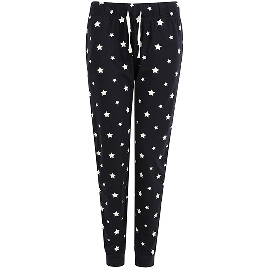 Spodnie Dresowe Damskie Bawelniane Platki Sniegu SF085 - Navy & White Stars