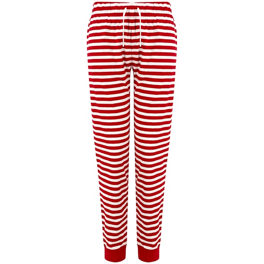 Spodnie Dresowe Damskie Bawełniane Płatki Śniegu SF085 - Red & White Stripes