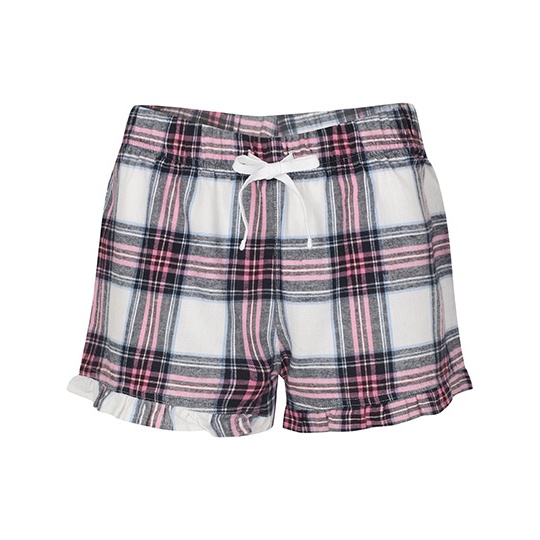 Szorty Damskie Flanelowe Szkocka Krata SF82 - White-Pink Check