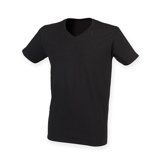 T-shirt Meski Slim Bawelna Elastan Dekolt V SFM122 - Black