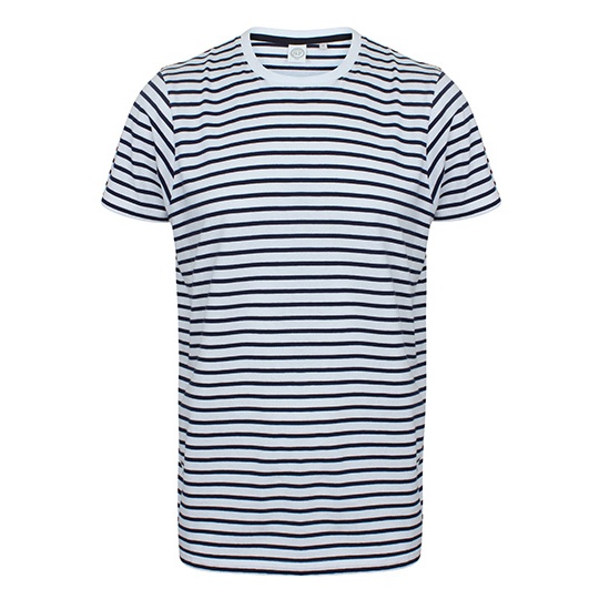 Koszulka Unisex Regularna Bawelniana w Paski Single Jersey SFM202 - White & Oxford Navy
