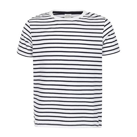 T-shirt Dziecięcy Regularny Bawełniany w Paski SM202 - White & Oxford Navy