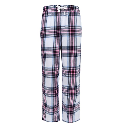 Spodnie Luźne Flanelowe Bawełniane SM83 - White-Pink Check