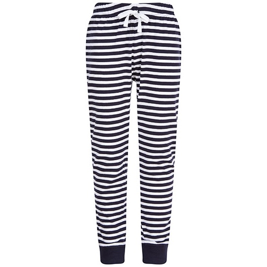 Spodnie Dresowe Dzieciece Bawelniane z Nadrukiem SM85 - Navy & White Stripes
