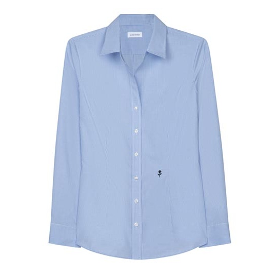 Bluzka Slim Fit Popelina Bawełniana SN080619 - New Check Light Blue - White