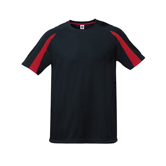 Koszulka Sportowa Unisex Teksturowany Poliester Odprowadzajaca Wilgoc SW309 - Black & Fiesta Red