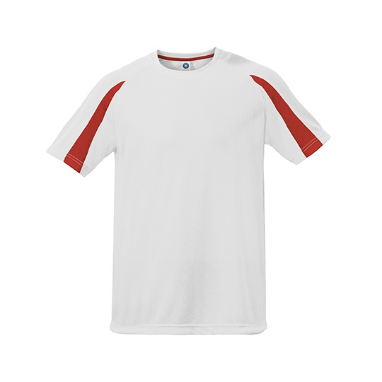 Koszulka Sportowa Unisex Teksturowany Poliester Odprowadzajaca Wilgoc SW309 - White & Fiesta Red