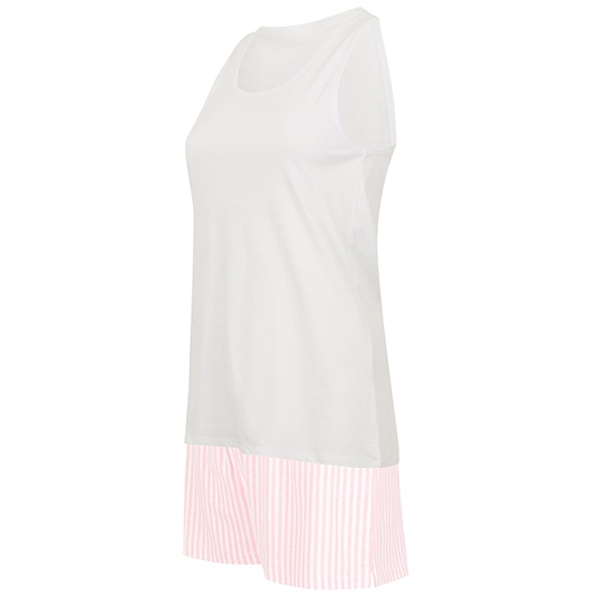 Piżama Damska Top Bez Rękawów Bawełniana TC052 - White & Pink & White Stripe